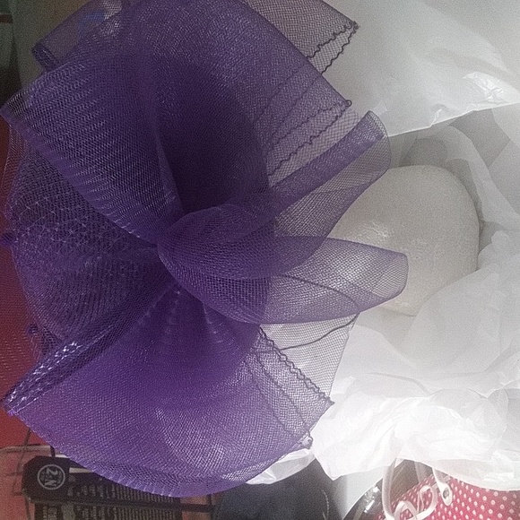 Purple straw Designer pillbox hat w widow net & satin bow $38 one size +scarf - Picture 5 of 13